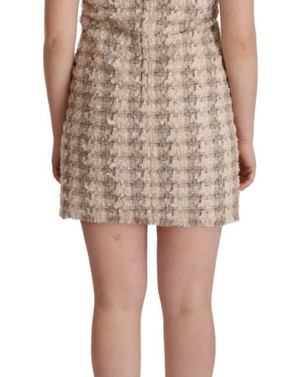 Dolce & Gabbana Beige Checkered Sleeveless Mini Shift Dress