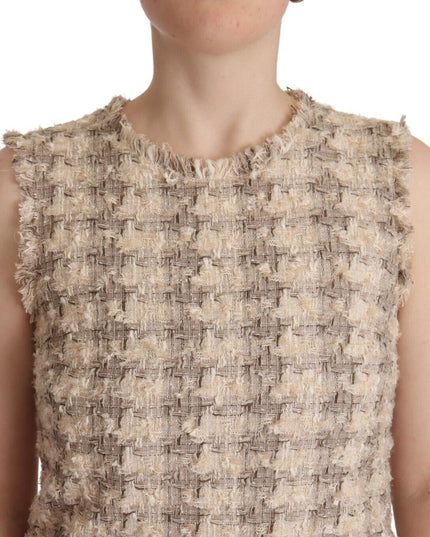 Dolce & Gabbana Beige Checkered Sleeveless Mini Shift Dress
