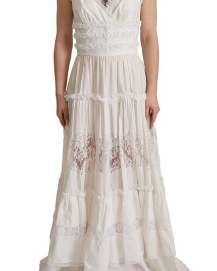 Dolce & Gabbana White Cotton Tiered Long Maxi A-line Dress