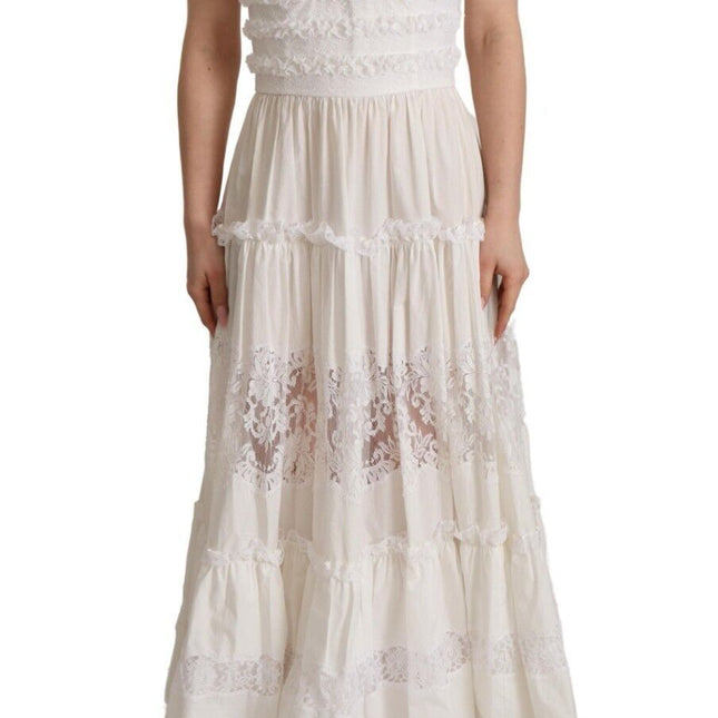 Dolce & Gabbana White Cotton Tiered Long Maxi A-line Dress