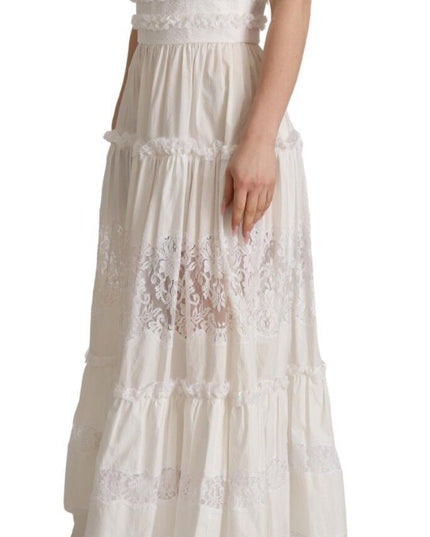 Dolce & Gabbana White Cotton Tiered Long Maxi A-line Dress