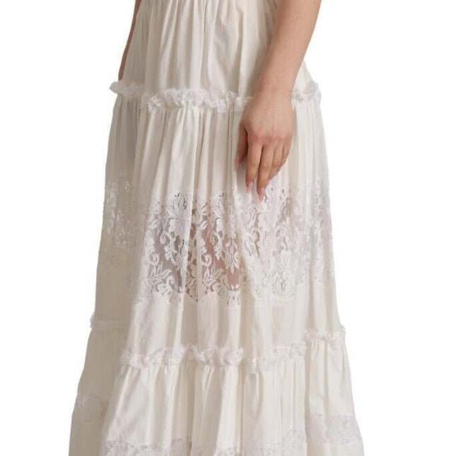 Dolce & Gabbana White Cotton Tiered Long Maxi A-line Dress