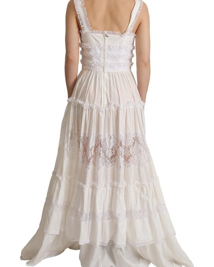 Dolce & Gabbana White Cotton Tiered Long Maxi A-line Dress