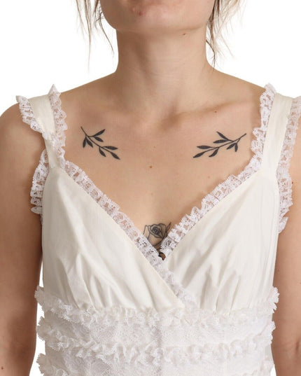 Dolce & Gabbana White Cotton Tiered Long Maxi A-line Dress