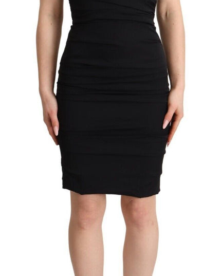 Dolce & Gabbana Bodycon Black Silk Off Shoulder Sheath Bodycon Dress