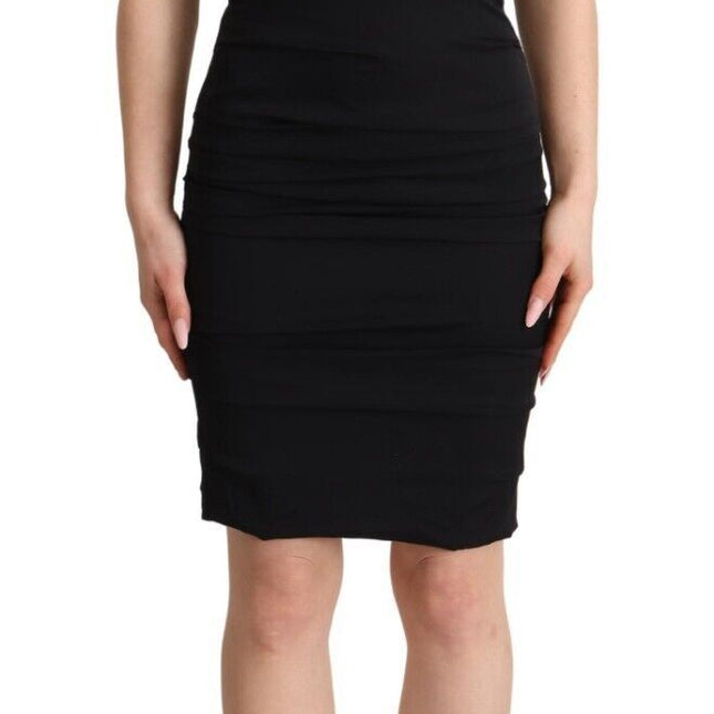 Dolce & Gabbana Bodycon Black Silk Off Shoulder Sheath Bodycon Dress