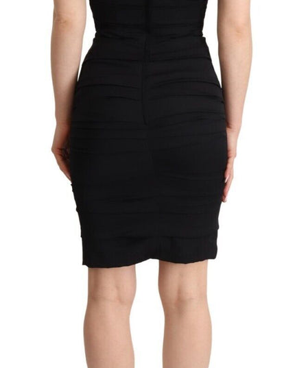 Dolce & Gabbana Bodycon Black Silk Off Shoulder Sheath Bodycon Dress