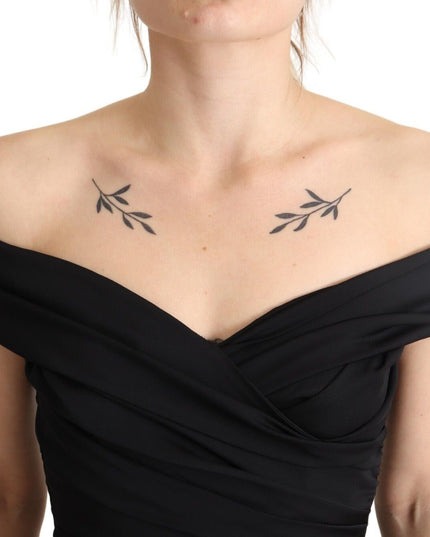 Dolce & Gabbana Bodycon Black Silk Off Shoulder Sheath Bodycon Dress