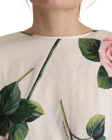 Dolce & Gabbana White Rose Print Long Sleeves A-line Dress