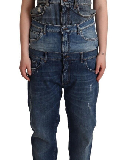 Dolce & Gabbana Dark Blue Cotton Strapless Denim Jumpsuit Dress