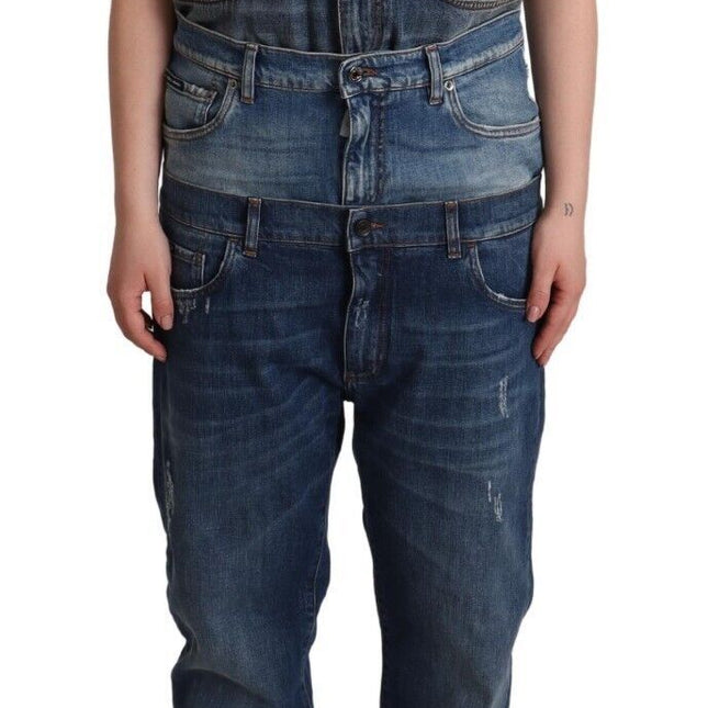 Dolce & Gabbana Dark Blue Cotton Strapless Denim Jumpsuit Dress