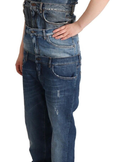 Dolce & Gabbana Dark Blue Cotton Strapless Denim Jumpsuit Dress