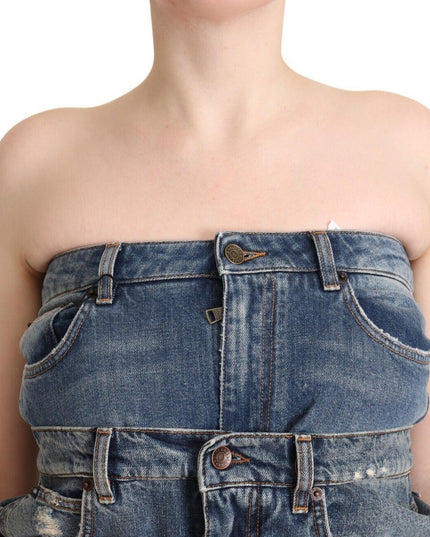 Dolce & Gabbana Dark Blue Cotton Strapless Denim Jumpsuit Dress