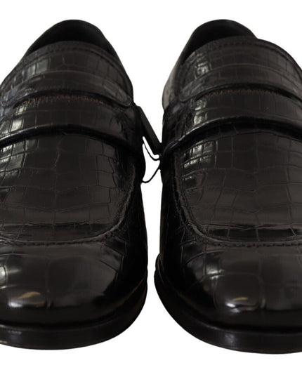 Dolce & Gabbana Black Crocodile Leather Slip On Moccasin Shoes
