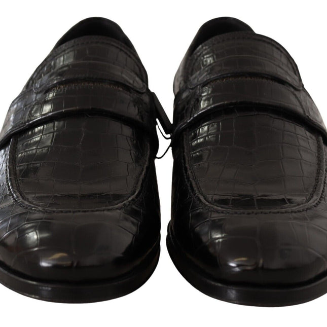 Dolce & Gabbana Black Crocodile Leather Slip On Moccasin Shoes