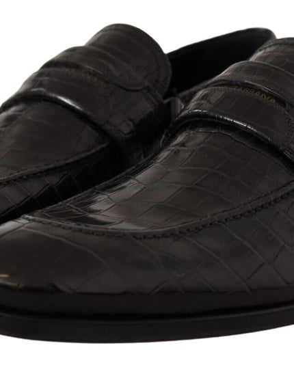 Dolce & Gabbana Black Crocodile Leather Slip On Moccasin Shoes