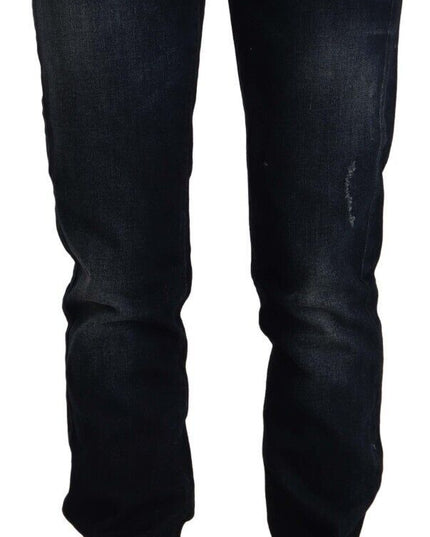 GF Ferre Dark Blue Washed Mid Waist Cotton Denim Skinny Jeans