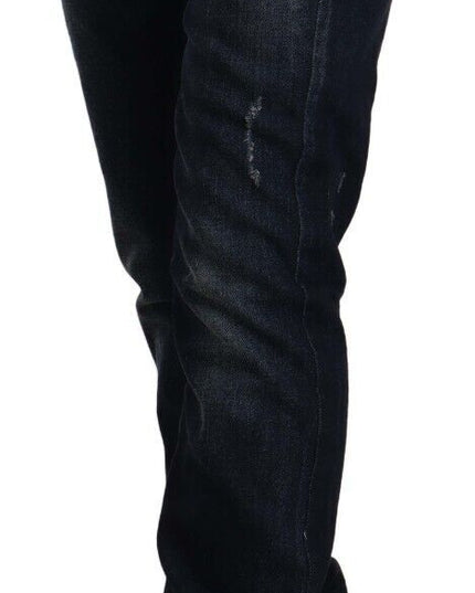 GF Ferre Dark Blue Washed Mid Waist Cotton Denim Skinny Jeans