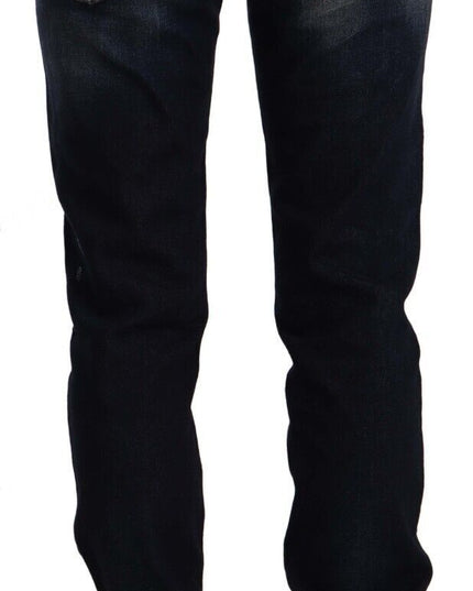 GF Ferre Dark Blue Washed Mid Waist Cotton Denim Skinny Jeans