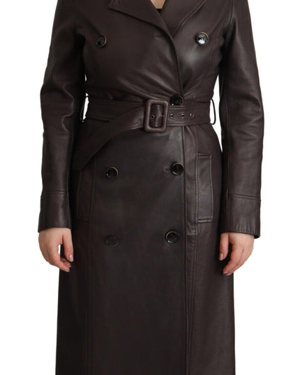 Dolce & Gabbana Dark Brown Leather Long Sleeves Belted Jacket