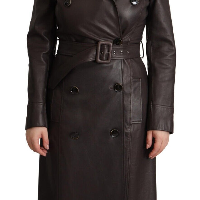 Dolce & Gabbana Dark Brown Leather Long Sleeves Belted Jacket