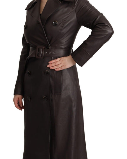 Dolce & Gabbana Dark Brown Leather Long Sleeves Belted Jacket