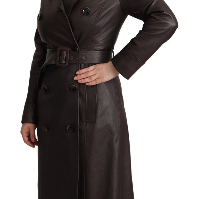Dolce & Gabbana Dark Brown Leather Long Sleeves Belted Jacket