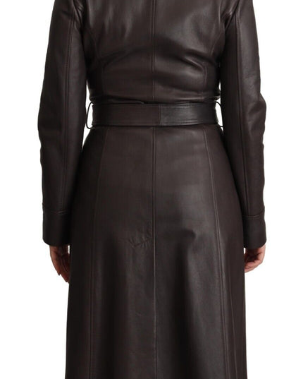 Dolce & Gabbana Dark Brown Leather Long Sleeves Belted Jacket
