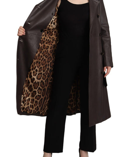 Dolce & Gabbana Dark Brown Leather Long Sleeves Belted Jacket