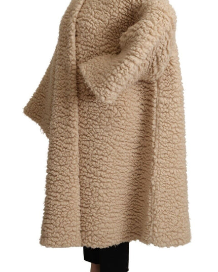 Dolce & Gabbana Beige Cashmere Wool Faux Fur Coat Jacket