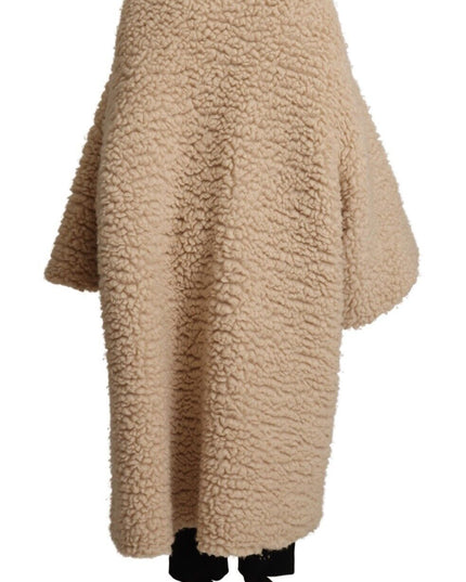 Dolce & Gabbana Beige Cashmere Wool Faux Fur Coat Jacket