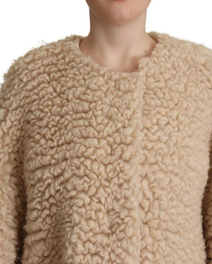 Dolce & Gabbana Beige Cashmere Wool Faux Fur Coat Jacket