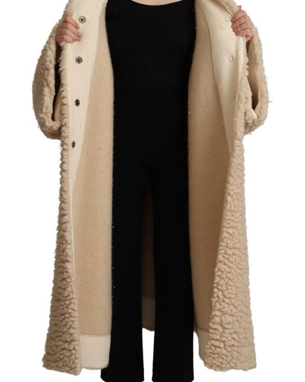 Dolce & Gabbana Beige Cashmere Wool Faux Fur Coat Jacket