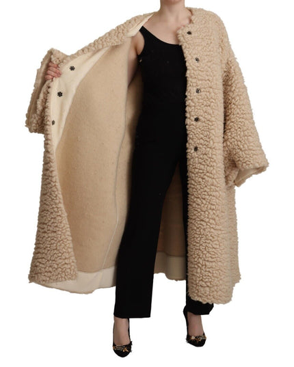 Dolce & Gabbana Beige Cashmere Wool Faux Fur Coat Jacket