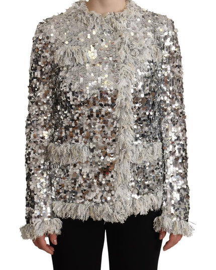 Dolce & Gabbana Silver Sequined Shearling Long Sleeves Jacket