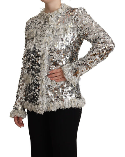 Dolce & Gabbana Silver Sequined Shearling Long Sleeves Jacket