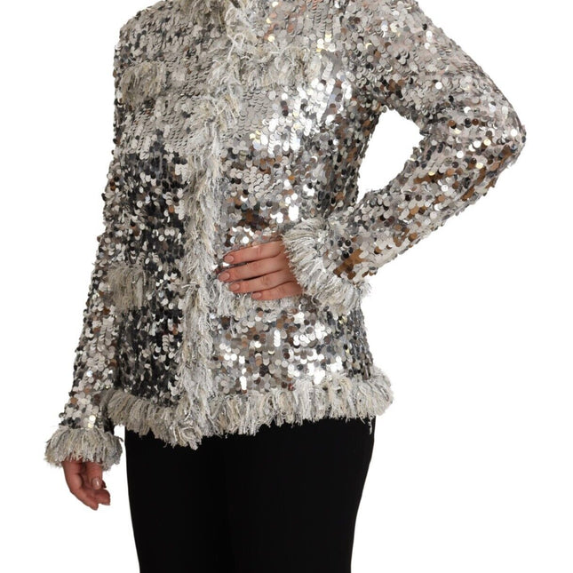 Dolce & Gabbana Silver Sequined Shearling Long Sleeves Jacket