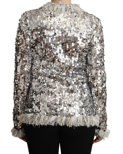 Dolce & Gabbana Silver Sequined Shearling Long Sleeves Jacket