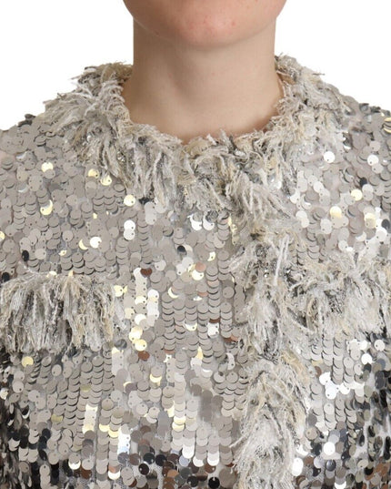 Dolce & Gabbana Silver Sequined Shearling Long Sleeves Jacket