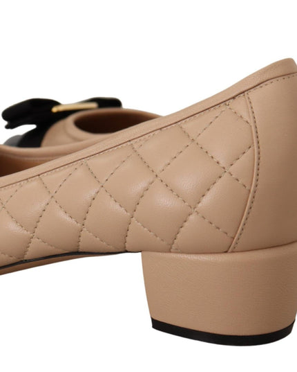Salvatore Ferragamo Elegant Quilted Leather Pumps in Beige and Black