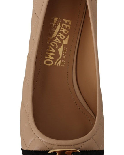 Salvatore Ferragamo Elegant Quilted Leather Pumps in Beige and Black