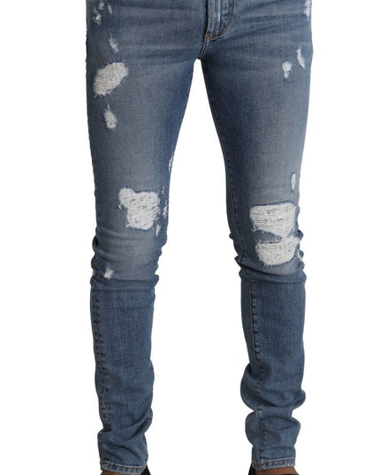 Dolce & Gabbana Light Blue Tattered Cotton Denim Skinny Jeans