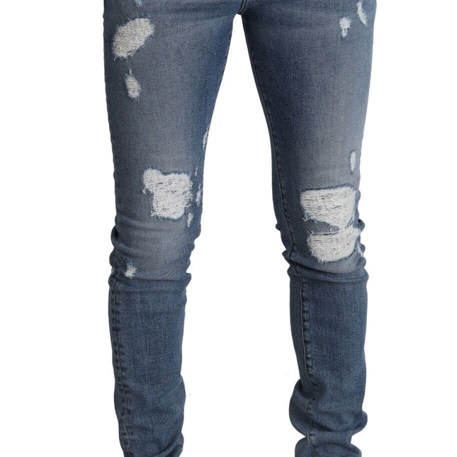 Dolce & Gabbana Light Blue Tattered Cotton Denim Skinny Jeans