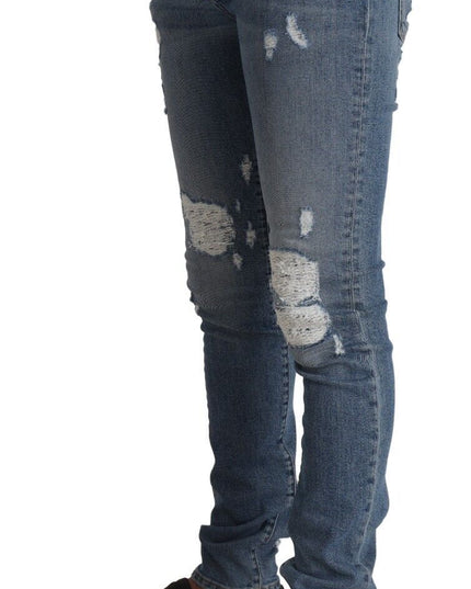Dolce & Gabbana Light Blue Tattered Cotton Denim Skinny Jeans