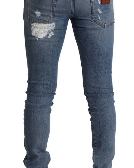 Dolce & Gabbana Light Blue Tattered Cotton Denim Skinny Jeans