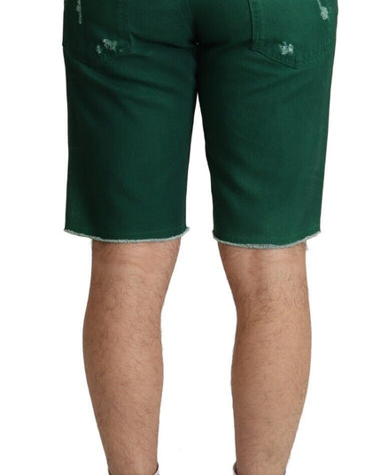 Dolce & Gabbana Green Tattered Cotton Men Denim Bermuda Shorts