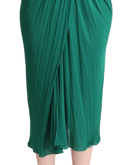 Dolce & Gabbana Dark Green High Waist Midi Pencil Cut Pleated Skirt