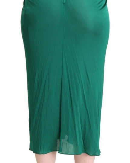 Dolce & Gabbana Dark Green High Waist Midi Pencil Cut Pleated Skirt