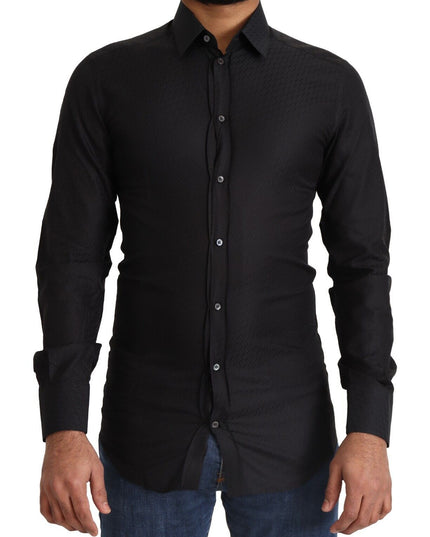 Dolce & Gabbana Black GOLD Cotton Slim Dress Formal Shirt