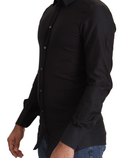 Dolce & Gabbana Black GOLD Cotton Slim Dress Formal Shirt